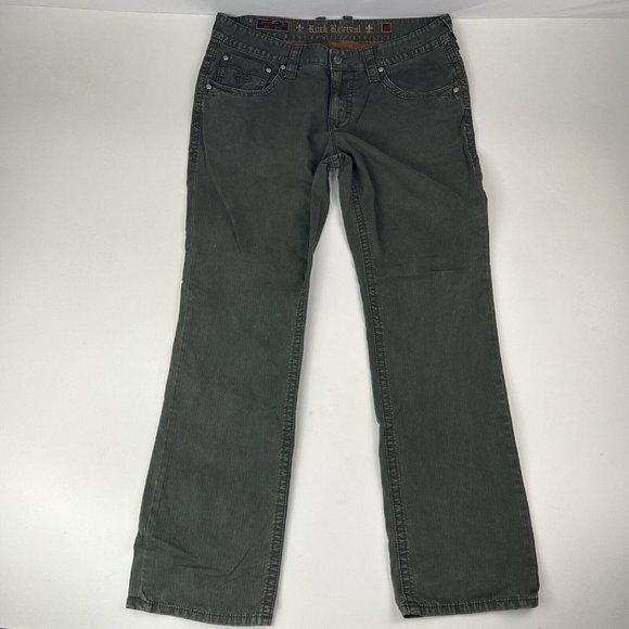 Rock Revival Green Cotton Elastane Flap Pocket Pants Mens Size 38X35